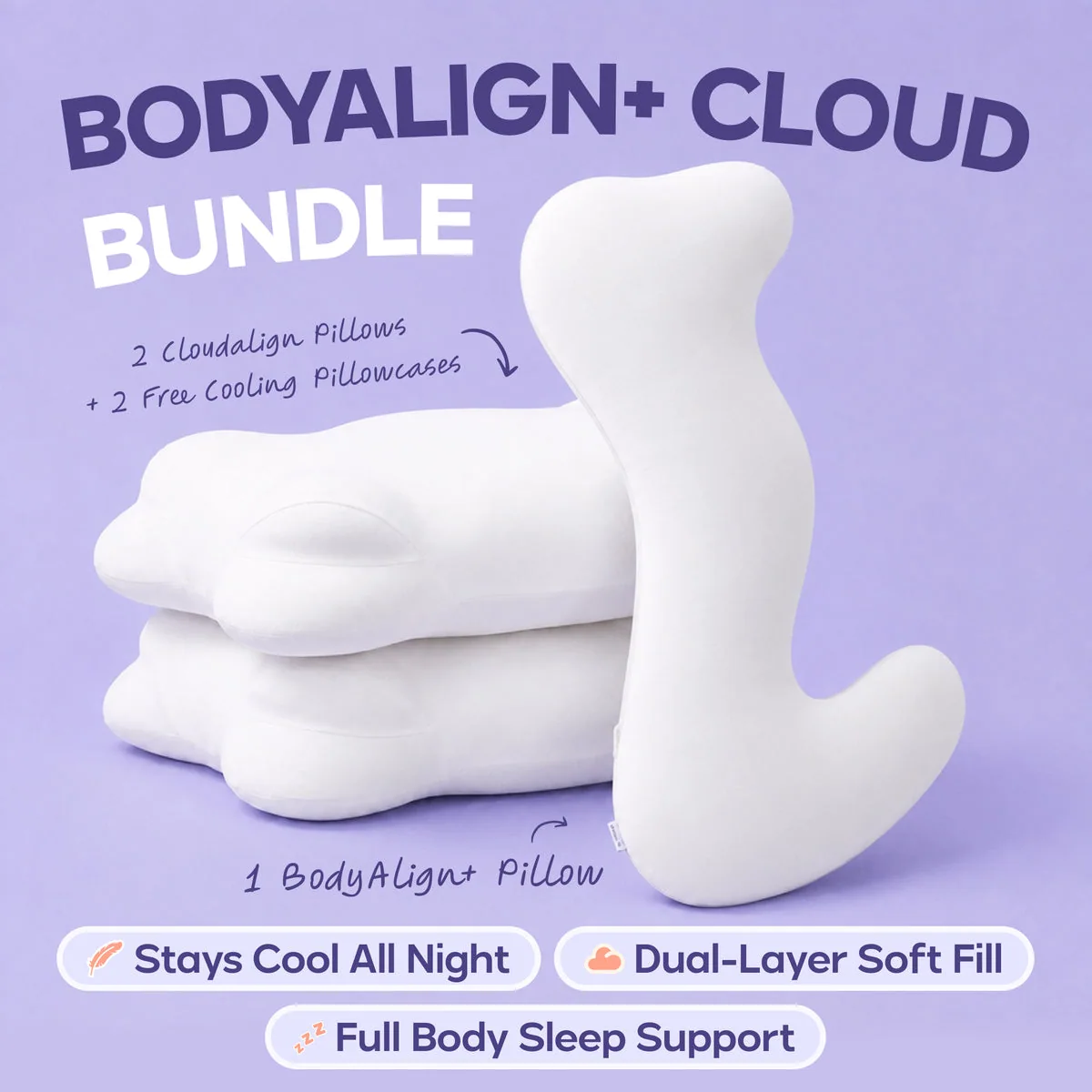 BodyAlign Plus+ Cooling Pillow + 2 CloudAlign Pillows